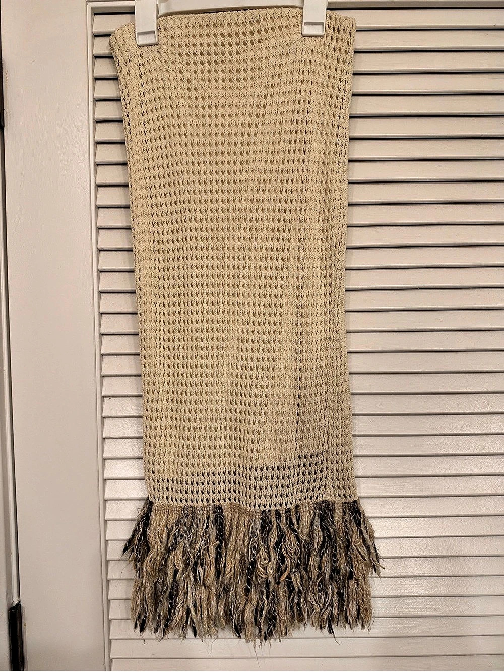 Zara Fringed Crochet Knit midi Skirt in Beige & Brown